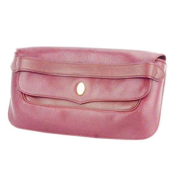 Cartier clutch bag mast line Bordeaux leather Auth used T9902
